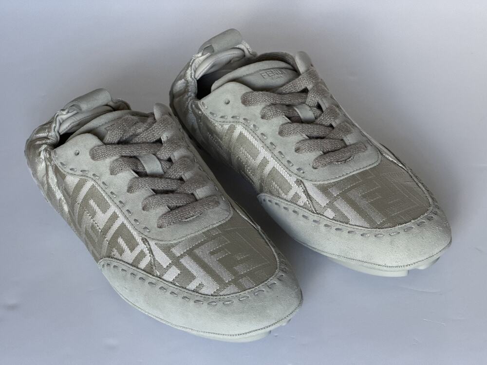 Fendi Fit FF Jacquard Suede Sneakers Grey Men 10 US (9 Fendi) IT 7E1842 NIB $950